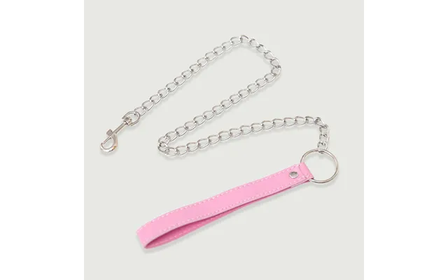 Chain Leash With Leather Handle - Pink