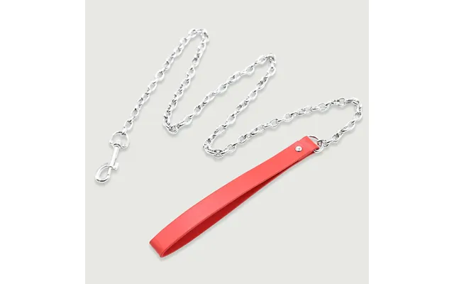 Chain With Leather Leash Handle - Red