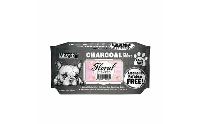 Charcoal Pet Wet Wipes, Charcoal Pet Wet Wipes, Floral - Pack 80 Pcs