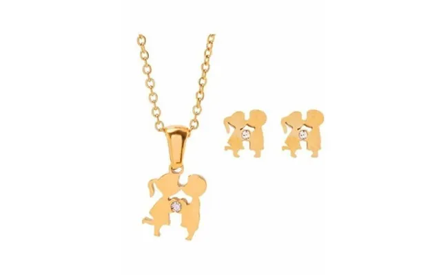 Dalee Hypoallergenic Jewellery Set Kissing Couple With Gold Plated Steel Necklace & Earrings With Stones