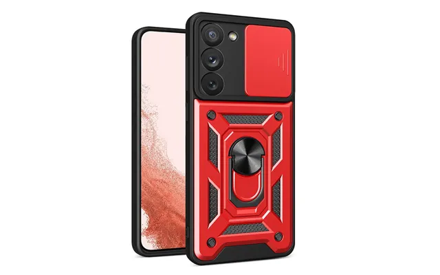 Hybrid Armor Camshield Case For Samsung Galaxy S23 Armored Case With Camera Cover Red