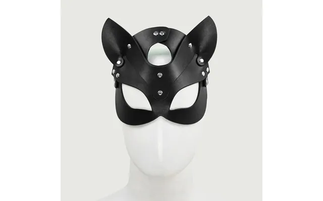 Leather Cat Mask With Adjustable Strap - Black