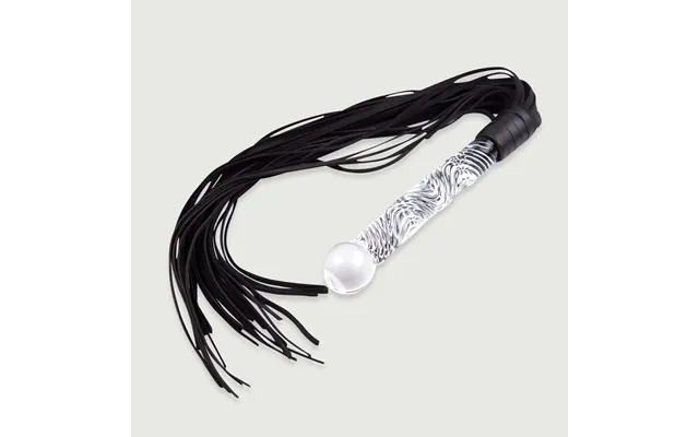 Leather Flogger With Embossed Transparent Handle - Black