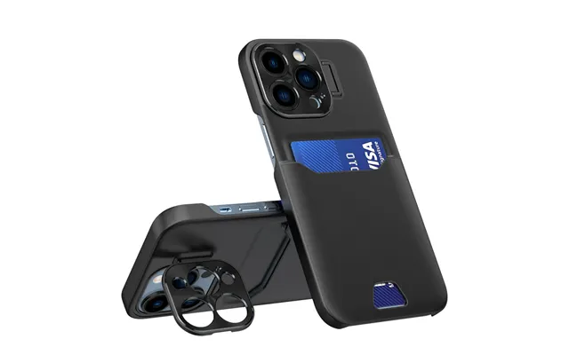 Leather Stand Case Iphone 14 Pro Max Card Wallet Case With Stand Black product image