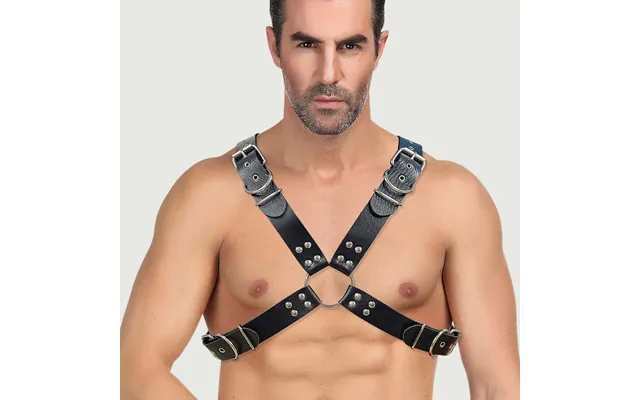 Men's Leather Adjustable Chest Strap Harness - Black