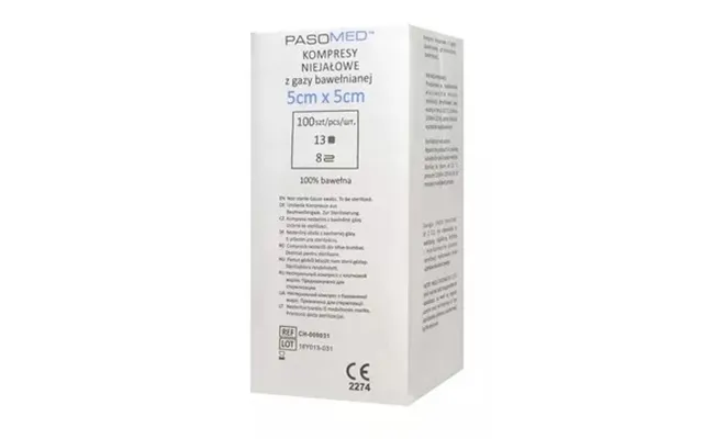 Pasomed Non-woven Compresses With 13 Threads, 8 Layers, 5cm X 5cm, 100 Pieces - Long Lasting