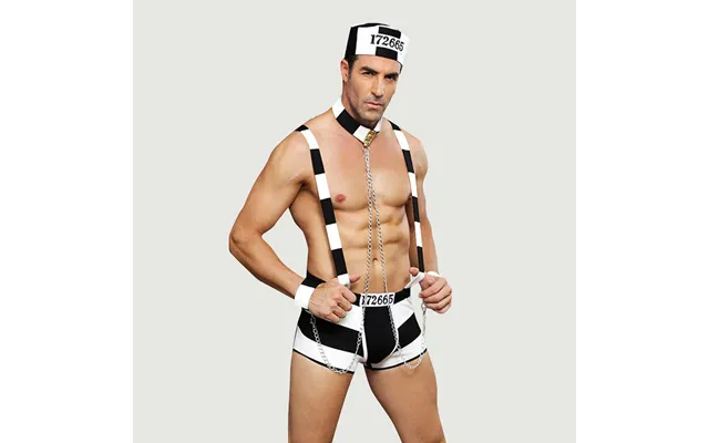 Prisoner Men's Costume 5 Piece Uniform Set - White Black