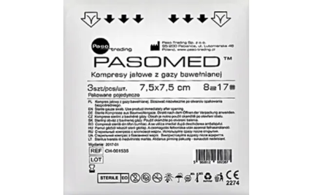 Self-adhesive Pads, Pasomed, 17 Threads, 8 Layers, 7.5cmx7.5cm, 3 Pieces - Long Lasting