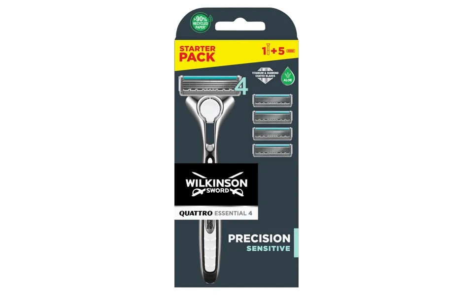 Wilkinson Sword Quattro Titanium Sensitive Razor Handle 5 Replacement Cartridges