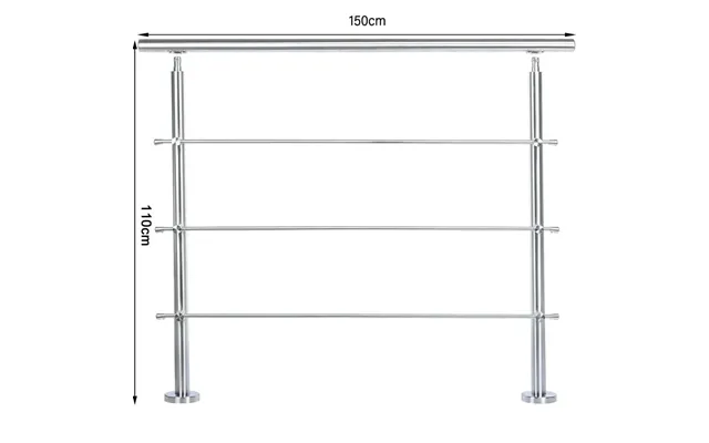 150cm Wide Silver Floor Mount Stainless Steel Handrail For Slopes And Stairs - With 3 Cross Bars