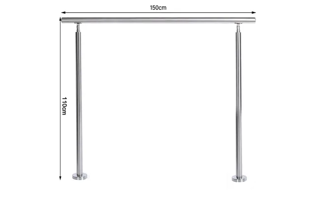 150cm Wide Silver Floor Mount Stainless Steel Handrail For Slopes And Stairs - Without Cross Bar
