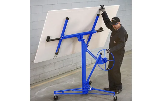 16 Ft Drywall Lifter Panel Hoist Rolling Caster Construction With Lockable Wheels - Blue