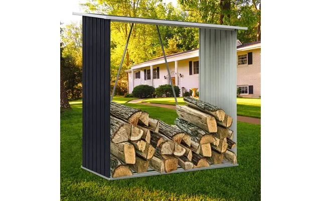 164cm L Firewood Storage Shed Metal Log Holder Fire Wood Rack Garden Patio Shelter - Black 1 Unit