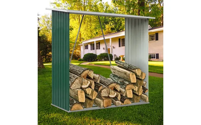 164cm L Firewood Storage Shed Metal Log Holder Fire Wood Rack Garden Patio Shelter - Green 2 Units