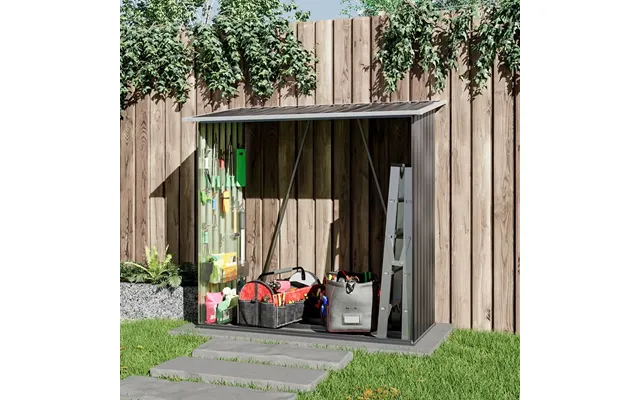 164cm L Firewood Storage Shed Metal Log Holder Fire Wood Rack Garden Patio Shelter - Grey 2 Units