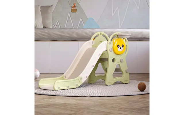 2-in-1 Sturdy Toddler Slide With Basketball Hoop For Indoor Outdoor - Green And Beige