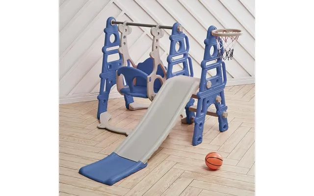 3 In 1 Kids Toddler Swing And Slide Set With Basketball Hoop Sturdy Construction - Blue*2