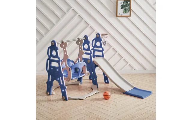 3 In 1 Kids Toddler Swing And Slide Set With Basketball Hoop Sturdy Construction - Blue