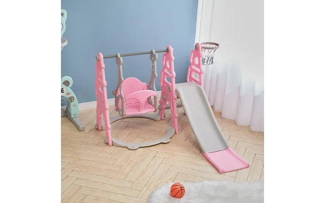 3 In 1 Kids Toddler Swing And Slide Set With Basketball Hoop Sturdy Construction - Pink
