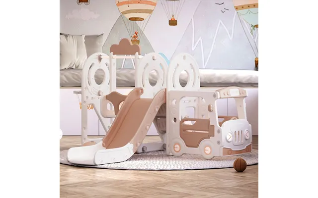 3-in-1 Kids Toddler Swing And Slide Set Climber Playset - Khaki And Beige