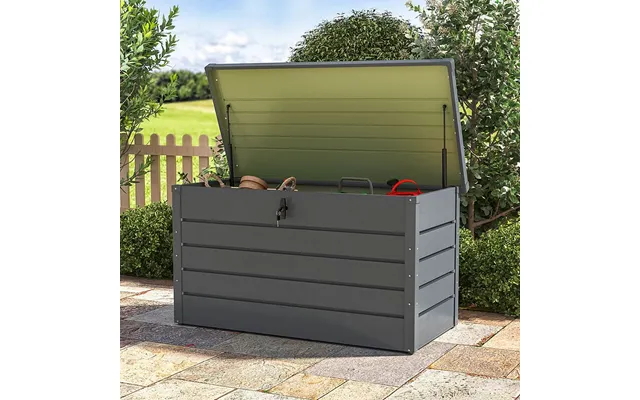 350l Steel Garden Steel Box Patio Waterproof Storage Box - Charcoal Black