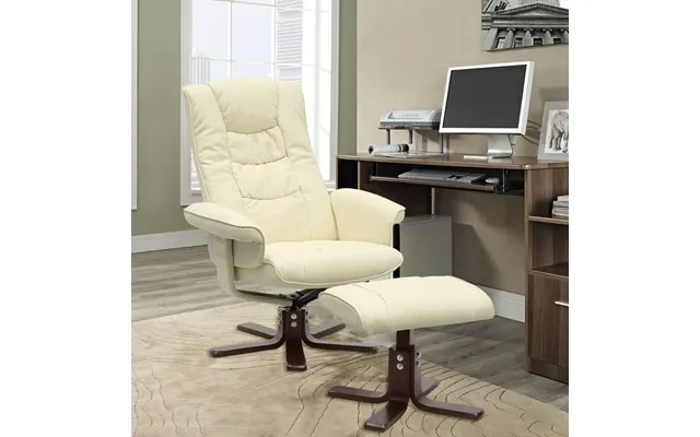 3ft Swivel Recliner Chair Armchair Pu Leather With Footstool - Beige