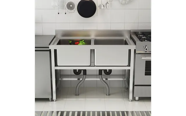4ft W Stainless Steel Kitchen Commercial Catering Sink With 1 2 Large Compartments - Double Bowls