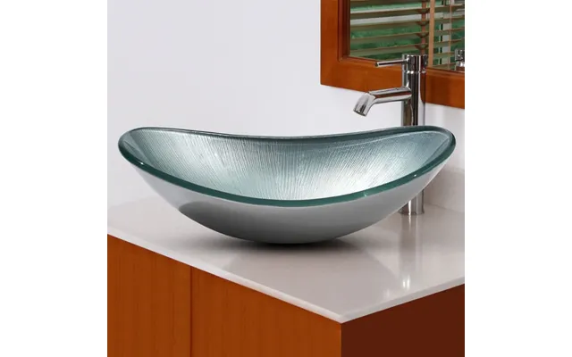 54cm W Oval Bathroom Art Tempered Glass Sink - Sliver