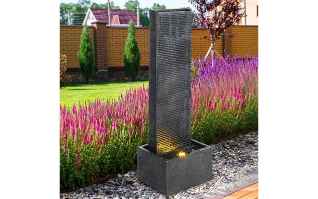 98cm H Black Rectangle Waterfall Stone Look Water Fountain With Led Light
