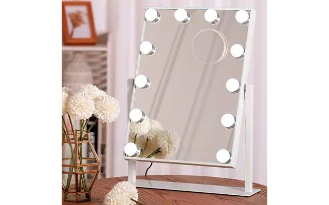 Adjustable Large Rectangular Lighted Makeup Mirror - White With Magnifier
