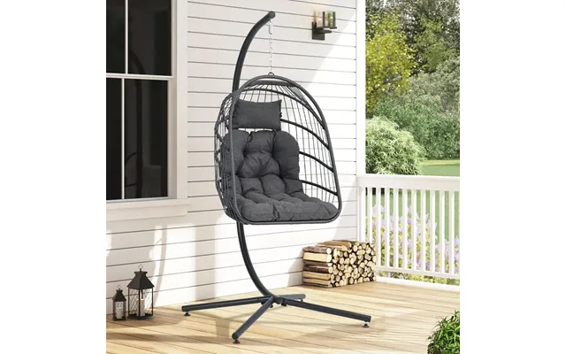Black Rattan Patio Swing Chairs With Stand And Cushion