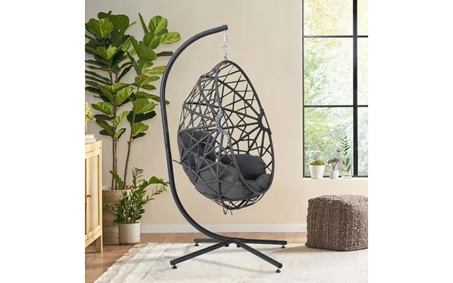 Black Wicker Rattan Swing Basket Chair With Soft Cushion