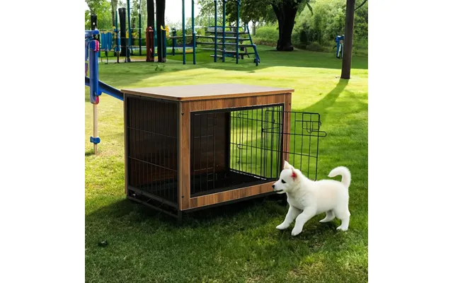 Brown Wooden Wire Dog Crate Pet Cage - 74cm W X 54cm D X 59cm H