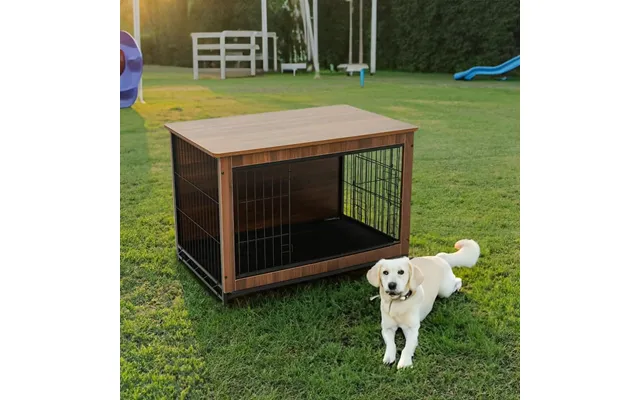 Brown Wooden Wire Dog Crate Pet Cage - 98cm W X 64cm D X 67cm H