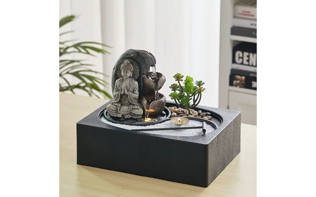 Buddha Zen Tabletop Fountain With Led Light - Tealight Holder And Succulent
