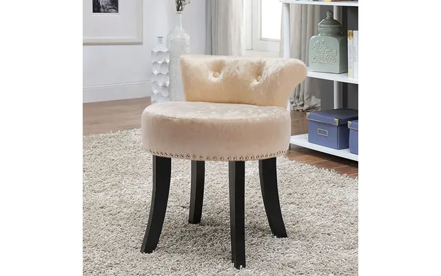 Crushed Velvet Vanity Stool With Button-tufted Backrest - Champagne