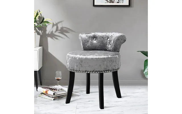 Crushed Velvet Vanity Stool With Button-tufted Backrest - Silver-gray