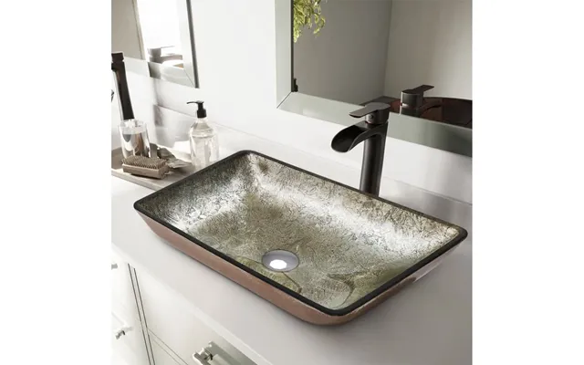 Golden Blue Tempered Glass Bathroom Art Design Sink - Golden