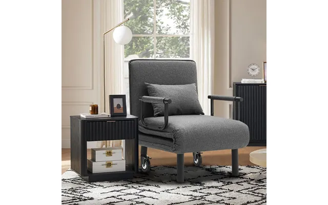 Grey Khaki Upholstered Single Sleeper Chair Convertible Sofa Bed With Metal Legs - Grey