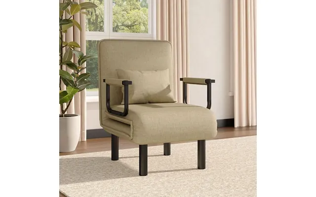 Grey Khaki Upholstered Single Sleeper Chair Convertible Sofa Bed With Metal Legs - Khaki