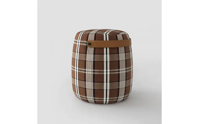 Haven British Check Round Pouffe Footstool With Leather Handle - Espresso Coffee