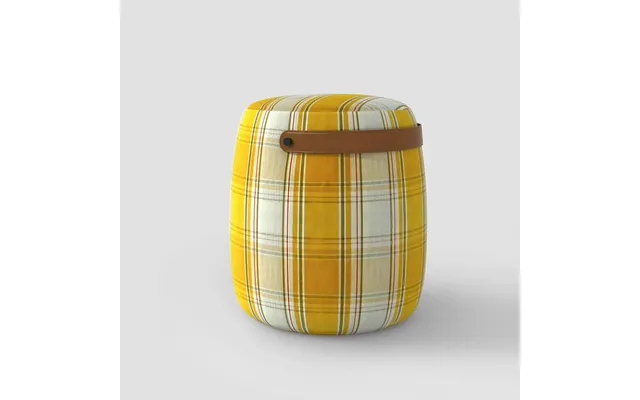 Haven British Check Round Pouffe Footstool With Leather Handle - Saffron Gold