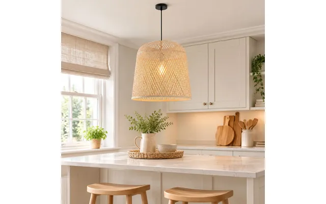 Lightsin Cella-bamboo Pendant Light Handwoven Cylindrical Ceiling Light With Cross-weave Shade For Kitchen - Bedroom & L