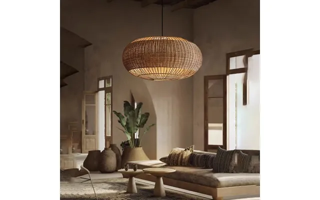 Lightsin Handcrafted Rattan Pendant Light In Flat Round Basket Shape - First 5 Orders 50cm Dia×28cm 1 Unit