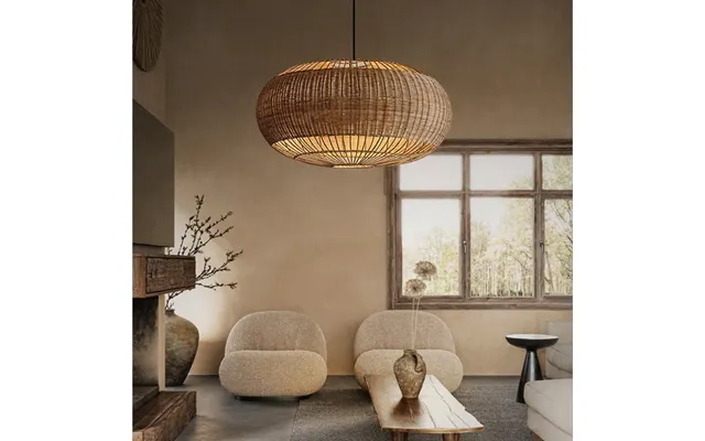 Lightsin Handcrafted Rattan Pendant Light In Flat Round Basket Shape - First 5 Orders 60cm Dia×33cm 1 Unit