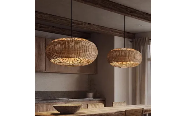 Lightsin Handcrafted Rattan Pendant Light In Flat Round Basket Shape - Special Deal 50cm Dia×28cm 2 Units