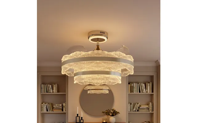 Lightsin Luxury Gold Frame Led Ceiling Fan Light With Retractable Blades - Version A Water Ripple Double