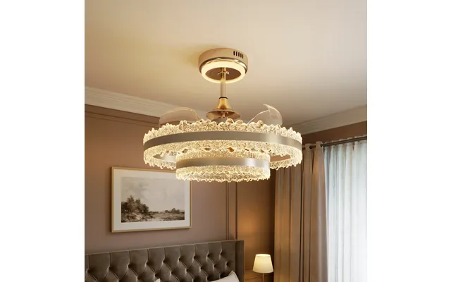 Lightsin Luxury Gold Frame Led Ceiling Fan Light With Retractable Blades - Version B Tooth Pattern Double