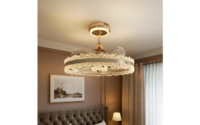 Lightsin Luxury Gold Frame Led Ceiling Fan Light With Retractable Blades - Version B Tooth Pattern Single