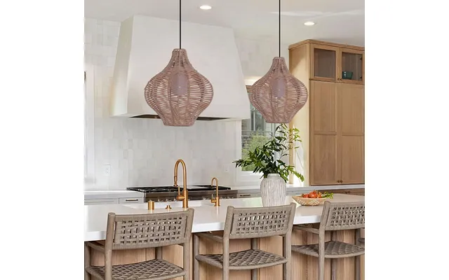 Lightsin Minimalist Handmade Wooden Rattan Pendant Light - 2 Unit